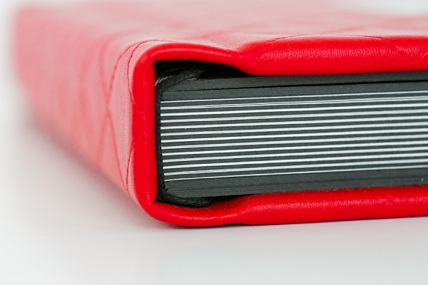 High school senior products red fine leather album custom design in Dallas.